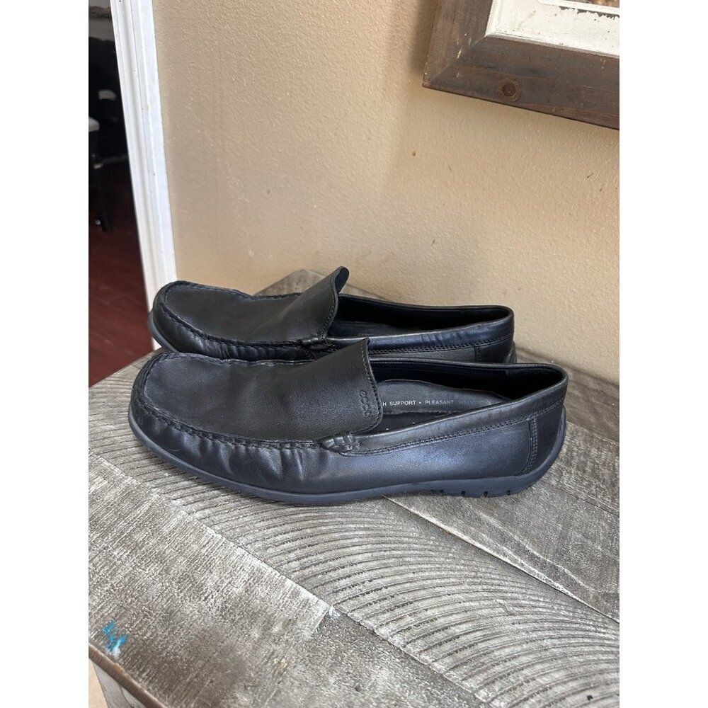 ECCO Men's EUR 46 US 12 Black Leather Slip On Loafer Driving Moc Shoes INDIA